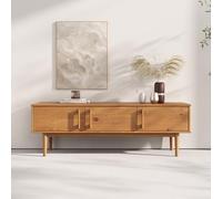IDIMEX Meuble TV TECCA L 145 cm en Bois Massif Coloris Chêne avec 3 Portes, pour Téléviseur jusqu'à 65", Meuble Télé Salon Design Moderne