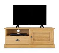 IDIMEX Meuble TV Veneta L 106 cm en Bois Massif Coloris Naturel avec 1 Porte battante et 1 tiroir, Rangement optimisé, Ouverture pour câbles, Design Robuste et élégant, Meuble de Salon Fonctionnel