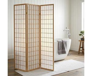 IDIMEX Paravent séparateur de pièce avec Structure en Bois Vernis Naturel et 3 Panneaux repliables en Papier de Riz