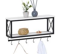IDIMEX Porte-Manteaux Mural Armando avec 2 étagères de Rangement en Bois Blanc et 6 patères Crochets sur Tringle, Cadre en métal Noir Style Industriel