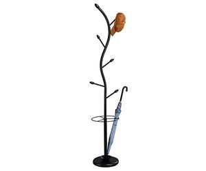 IDIMEX Porte-Manteaux Triana Portant à vêtements sur Pied en Forme d'arbre avec 6 Crochets et Un Porte Parapluie, métal laqué Noir et Bois lasuré Noir