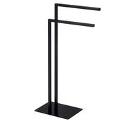 IDIMEX Porte Serviette Andrew pour Salle de Bain - Porte Serviette sur Pied en Métal Noir, Design Moderne et Simple avec 2 tringles, idéal pour Ranger des Serviettes