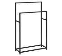 IDIMEX Porte Serviette DALIO pour Salle de Bain - Porte Serviette sur Pied en Métal Noir, Design Moderne et Simple avec 2 tringles, idéal pour Ranger des Serviettes
