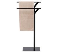 IDIMEX Porte Serviette Salle de Bain LEVIO en Métal Noir, Design Simple et Moderne, sur Pieds avec Socle Stable, 2 Barreaux Porte Serviettes, Noir