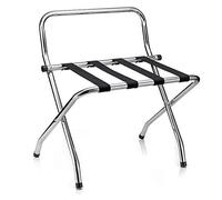 IDIMEX Porte-Valise Suite en métal chromé, Support-Bagages Accessoire de Chambre hôtel pour Sac de Voyage et Valise, Support Valise Pliable avec 1 Barre de Protection Murale