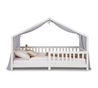 IDIMEX Rideau de lit LIAN en Mousseline 100% Coton 125 x 390 cm, pour Lits cabanes Enfants, Tissu léger et Doux, Gris Clair