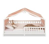 IDIMEX Rideau de lit LIAN en Mousseline 100% Coton 125 x 390 cm, pour Lits cabanes Enfants, Tissu léger et Doux, Rose étoilé