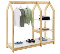 IDIMEX Sally - Porte-manteau pour enfant - Naturel/blanc - En forme de maison - En pin - Avec 7 trous pour cintres, 4 étagères de rangement