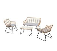 IDIMEX Salon de Jardin extérieur Riviera pour 4 Personnes Coloris Noir et Brun avec 1 Table de Jardin Basse, 1 canapé d'extérieur et 2 fauteuils avec Coussins Gris, résitant aux intempéries