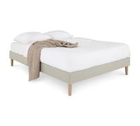 IDIMEX Sommier tapissier Brest 160 x 200 cm Structure en Bois et revêtement en Tissu Beige, Cadre de lit avec Pieds et sommier à Lattes déhoussable pour 1 Personne