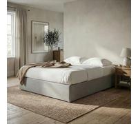 IDIMEX Sommier tapissier Maya 160 x 200 cm Structure en Bois et revêtement en Tissu Gris, Cadre de lit avec Pieds et sommier à Lattes Queen Size pour 2 Personnes