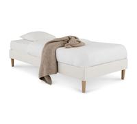 IDIMEX Sommier tapissier PAIMPOL 90 x 190 cm Structure en Bois et revêtement en Tissu Blanc crème, Cadre de lit avec Pieds et sommier à Lattes pour 1 Personne