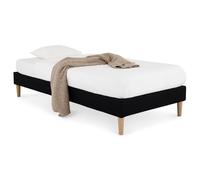 IDIMEX Sommier tapissier PAIMPOL 90 x 190 cm Structure en Bois et revêtement en Tissu Noir, Cadre de lit avec Pieds et sommier à Lattes pour 1 Personne