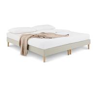 IDIMEX Sommier tapissier Rennes 180 x 200 cm Structure en Bois et revêtement en Tissu Beige, Cadre de lit avec Pieds et sommier à Lattes déhoussable pour 1 Personne