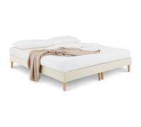 IDIMEX Sommier tapissier Rennes 180 x 200 cm Structure en Bois et revêtement en Tissu Blanc crème, Cadre de lit avec Pieds et sommier à Lattes déhoussable pour 2 Personnes