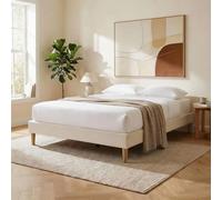 IDIMEX Sommier tapissier VANNES 120 x 190 cm Structure en Bois et revêtement en Tissu Blanc crème, Cadre de lit avec Pieds et sommier à Lattes pour 1 Personne