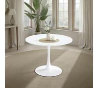 IDIMEX Table à Manger Ronde Loire Ø 100 cm, Blanc, Idéale pour 3 à 4 Personnes, Design Moderne pour Salle à Manger ou Cuisine, Plateau en MDF Laqué, Piètement Tulipe en Métal