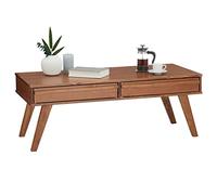 Table Basse Jona Style Scandinave Table De Salon Rectangulaire Avec 2 Tiroirs, En Pin Massif Lasuré Brun Foncé Marron