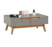IDIMEX Table Basse Tibor Style scandinave Design Vintage Nordique Table de Salon rectangulaire avec 2 tiroirs et 2 niches, en pin Massif lasuré Gris