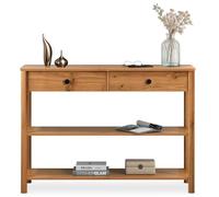 Table console d'entrée APOANA L 110 cm en bois massif coloris chêne avec 2 tiroirs et 2 tablettes, Design naturel