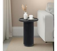 IDIMEX Table d'appoint BEJA 53 cm Ronde, en Bois Massif Noir avec Socle en Marbre, Bout de Canapé pour Salon Design Cannelé, Piétement en Colonne, Petite Table d'Appoint Moderne