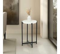 IDIMEX Table d'appoint CRATO H 55 cm Ronde, Plateau en Marbre Blanc, Bout de Canapé pour Salon Design Chic, Piétement en Métal Noir, Petite Table d'Appoint Minimaliste