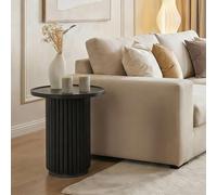 IDIMEX Table d'appoint SARDA 53 cm Ronde, en Bois Massif Noir avec Socle en Marbre, Bout de Canapé pour Salon Design Cannelé, Piétement en Colonne, Table d'Appoint Moderne