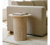 IDIMEX Table d'appoint TEBUR ronde 45 cm aspect travertin, beige - Table basse avec plateau en MDF stable, table de salon au design nervuré, table basse pour un style d'ameublement minimaliste.