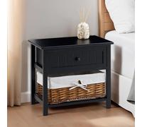 IDIMEX Table de Chevet AKURE en Bois avec 1 Tiroir et 1 Panier de Rangement, Style Campagne, Idéale pour Ranger Vos Petites Affaires, Table de Nuit, 50 x 46 x 31 cm, Noir