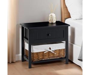 IDIMEX Table de Chevet AKURE en Bois avec 1 Tiroir et 1 Panier de Rangement, Style Campagne, Idéale pour Ranger Vos Petites Affaires, Table de Nuit, 50 x 46 x 31 cm, Noir