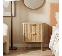 IDIMEX Table de Chevet Alma H 50 cm avec 2 Tiroirs en Bois Couleur Chêne, Façades Striées, Poignées en Métal, Table de Nuit au Design Contemporain avec Rangement