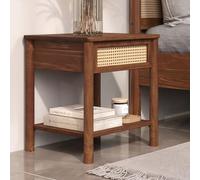 IDIMEX Table de Chevet CEFIRA avec 1 Tiroir en Bois Massif Couleur Châtaignier, Design Élégant en Rotin, avec 1 Étagère, Idéale pour Rangement et Décoration de Chambre