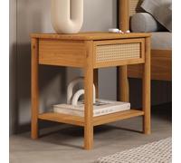 IDIMEX Table de Chevet CEFIRA avec 1 Tiroir en Bois Massif Couleur Chêne, Design Élégant en Rotin, avec 1 Étagère, Idéale pour Rangement et Décoration de Chambre