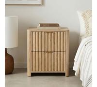 IDIMEX Table de chevet Ella avec 2 tiroirs, finition chêne, table de chevet avec façade à lamelles, table d'appoint en MDF, petite commode au design scandinave moderne