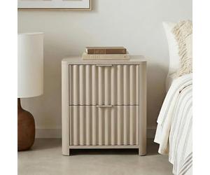 IDIMEX Table de chevet Ella avec 2 tiroirs, gris clair/cachemire, table de chevet avec façade à lamelles, table d'appoint en MDF, petite commode au design moderne avec aspect rainuré