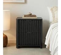 IDIMEX Table de chevet Ella avec 2 tiroirs, Noir - Table de nuit avec façade à lamelles, Table d'appoint en MDF, Petite commode au design moderne avec aspect cannelé