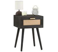 IDIMEX Table de Chevet Kiran 1 tiroir, Table de Nuit Design Vintage en Bois lasuré Noir et Lin