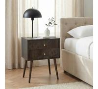 IDIMEX Table de Chevet Livia H 60 cm avec 2 Tiroirs en Bois Brun Foncé, Façades Striées, Poignées en Métal, Table de Nuit au Design Contemporain avec Rangement