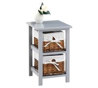 Table de Chevet Nokomis Table de Nuit en Bois avec 2 paniers en Osier et Insert en Tissu Blanc, Meuble Style Rustique pour Chambre lasuré Gris