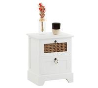 IDIMEX Table de Chevet Padma 2 tiroirs, Table de Nuit Design Vintage en Bois lasuré Blanc et rotin