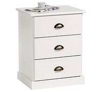 IDIMEX Table de Chevet Paris Table de Nuit avec 3 tiroirs pin Massif lasuré Blanc