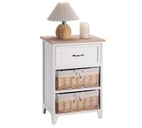 IDIMEX Table de Chevet Provence Rangement 1 tiroir et 2 paniers étagère en Bois de Paulownia Style Shabby Chic Vintage Rustique campagnard Blanc