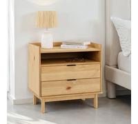 IDIMEX Table de Chevet TEPERA H 64 cm avec 2 Tiroirs et 1 Niche en Bois Massif Finition laquée, Poignées en Métal, Table de Nuit au Design Contemporain avec Rangement