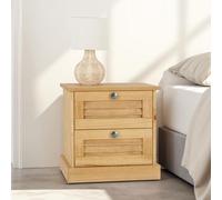 IDIMEX Table de Chevet Veneta H 42 cm 2 Tiroirs en Bois Massif Coloris Naturel avec Poignées en Métal, Meuble de Rangement Table de Nuit en Bois Compacte