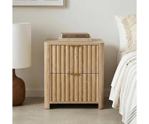 IDIMEX Table de nuit Ella avec 2 tiroirs, finition chêne - Table de chevet avec façade à lamelles, table d'appoint en MDF, petite commode au design scandinave moderne