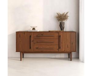 IDIMEX TECCA Buffet avec 2 Portes et 3 tiroirs, Couleur châtaignier - Buffet en Bois Massif avec Espace de Rangement, tiroirs avec tiroir en métal, Fixation Murale, Commode de Salon