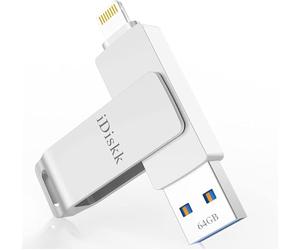 iDiskk Clé USB 64 Go certifiée MFi pour iPhone, clé USB Lightning, Stockage Externe iPhone pour iPad/iOS/Mac/Ordinateur