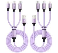 IDISON Lot de 2 câbles de charge multiples, câble de charge USB 3 en 1 pour plusieurs appareils, cordon de charge universel pour téléphone avec 2 ports de type C + 1 port Lightning pour iPhone 17/16