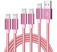 IDISON Lot de 5 câbles Lightning en nylon tressé certifié Apple MFi pour iPhone Max XS XR 8 Plus 7 Plus 6S 5S 5C Air iPad Mini iPod (Rose)