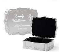 iDIY Boîte à Bijoux Personnalisée - Cadeau Naissance Baptême Personnalisée avec Nom & Date Gravés - Coffret Cadeau Femme/Fille/Noël - Rectangle en Métal avec Croix